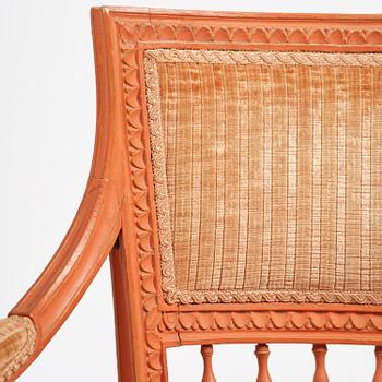 A pair of Gustavian armchairs by J E Höglander (1777-1813).