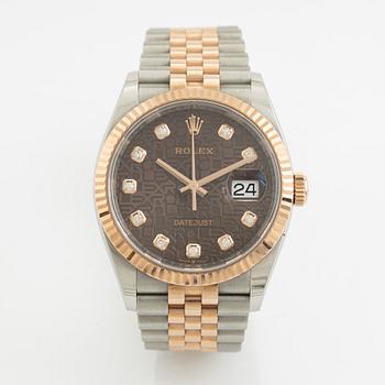 Rolex, Oyster Perpetual, "Chocolate Jubilee Diamond Dial", Datejust 36, armbandsur, 36 mm.