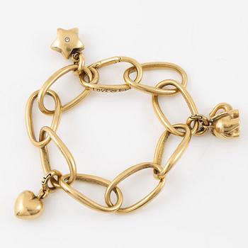 Charlotte Lynggaard, Ole Lynggaard, bracelet, 18K gold with charms in the shape of an elephant, star, and heart.