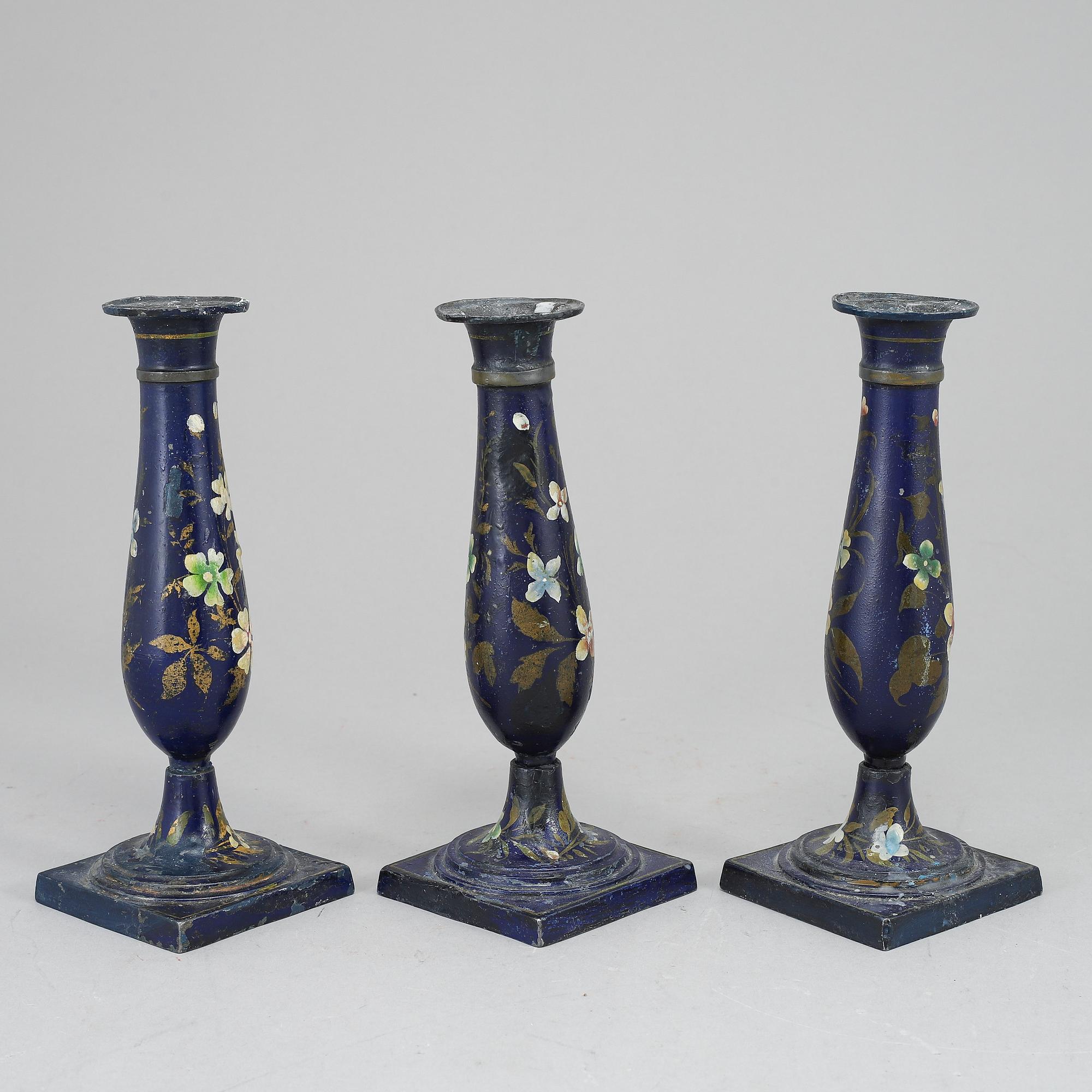 LJUSSTAKAR, tre stycken, Biedermeier, sannolikt Tyskland, 1800-talets första hälft.