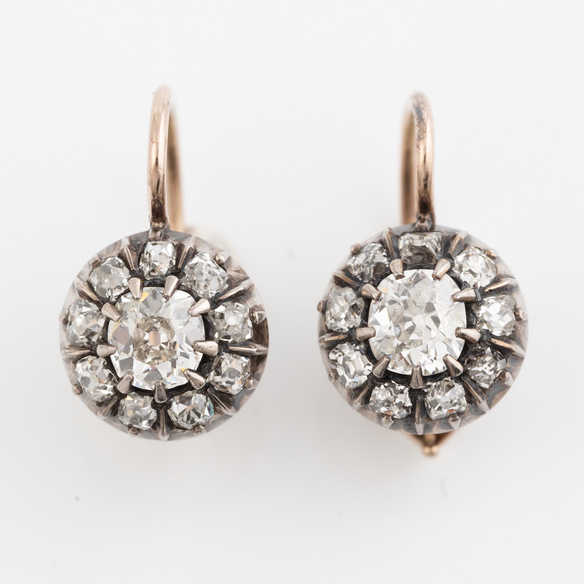 Earrings a pair, with old-cut diamonds.