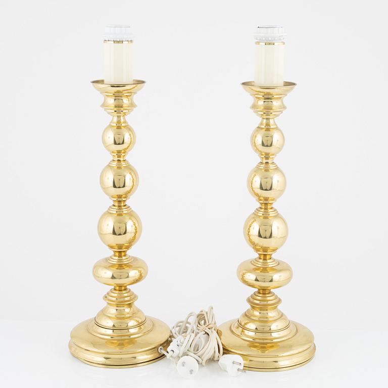 A pair of model 'B-80' brass table lights, EWÅ, later part of the 20th Century.