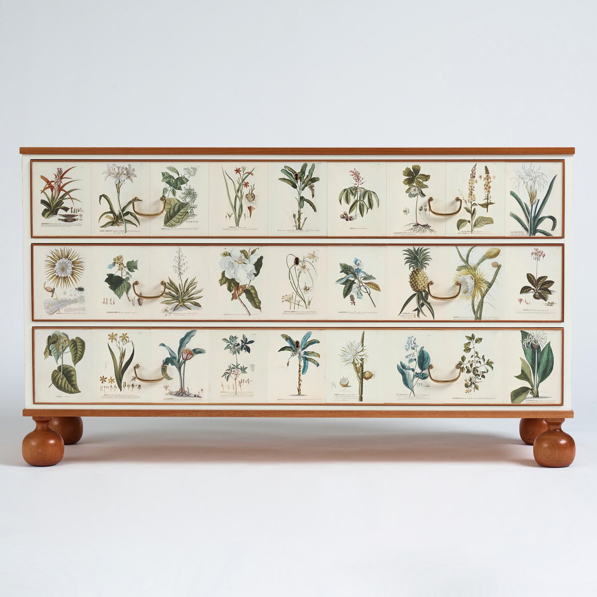 Swedish Chest with Applied Botanical Lithographs in the Manner of Josef Frank Swedish Chest with Applied Botanical Lithographs in the Manner of Josef Frank
