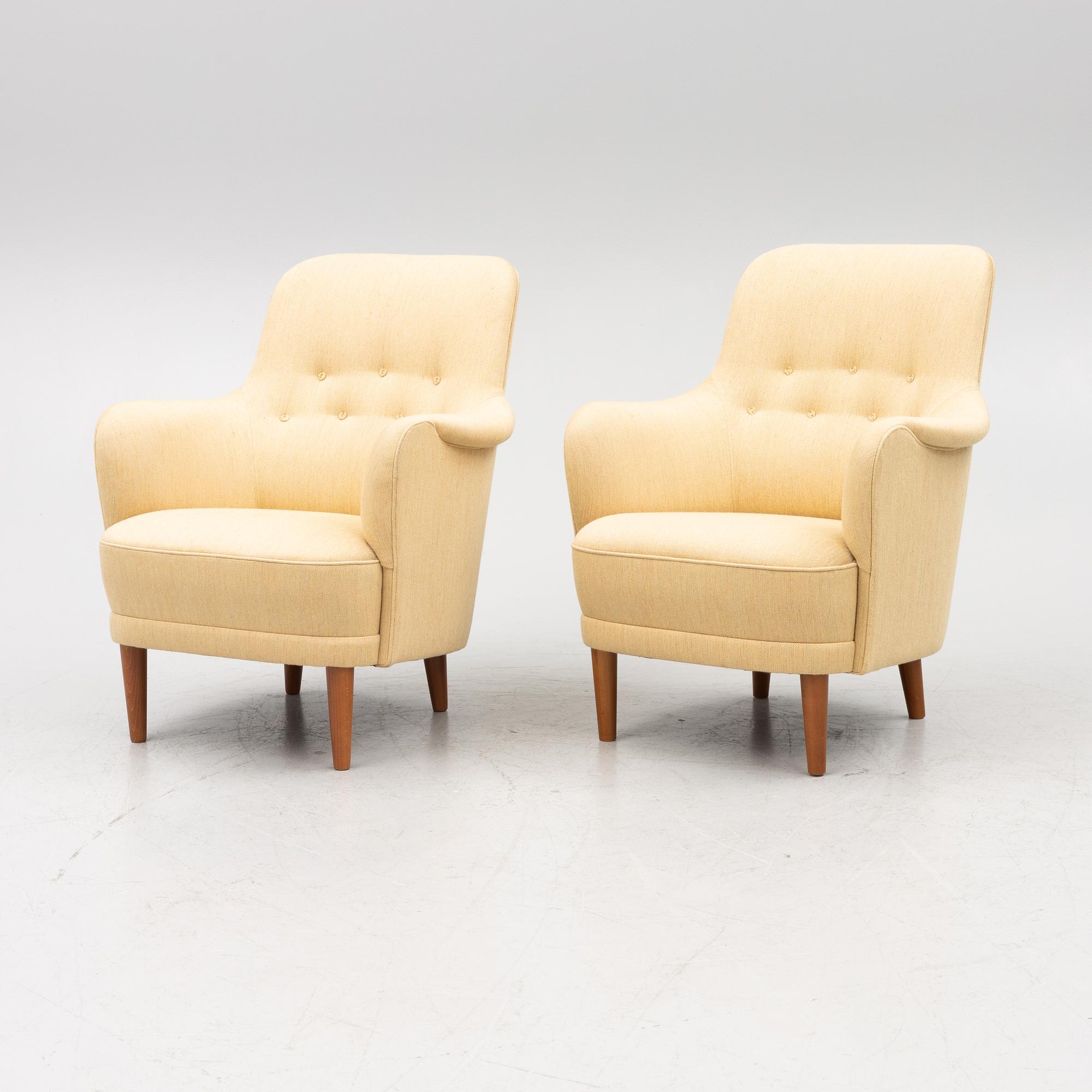 Carl Malmsten, a pair of 'Samsas' armchairs, AB O.H. Sjögren, Tranås, 21st Century.