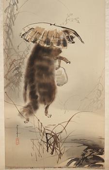 A hanging scroll, ink and color on silk. Japan, early 20th Century.