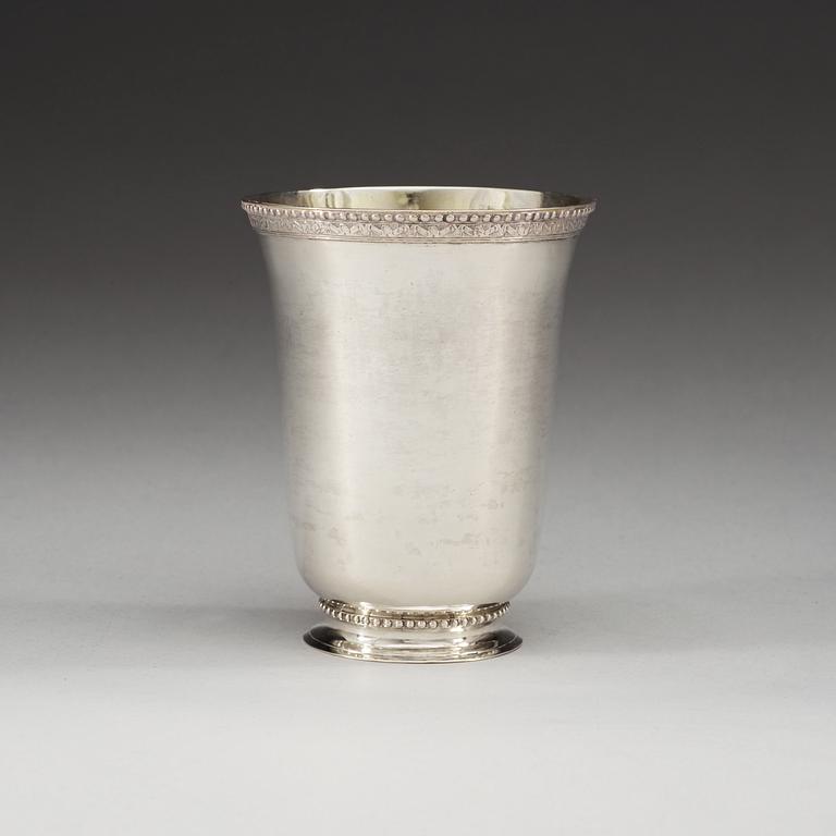 A Swedish 18th century parcel-gilt beaker, makers mark of Carl Lindgren, Norrköping 1788.