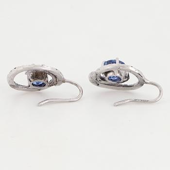 Sapphire and brilliant-cut diamond earrings.