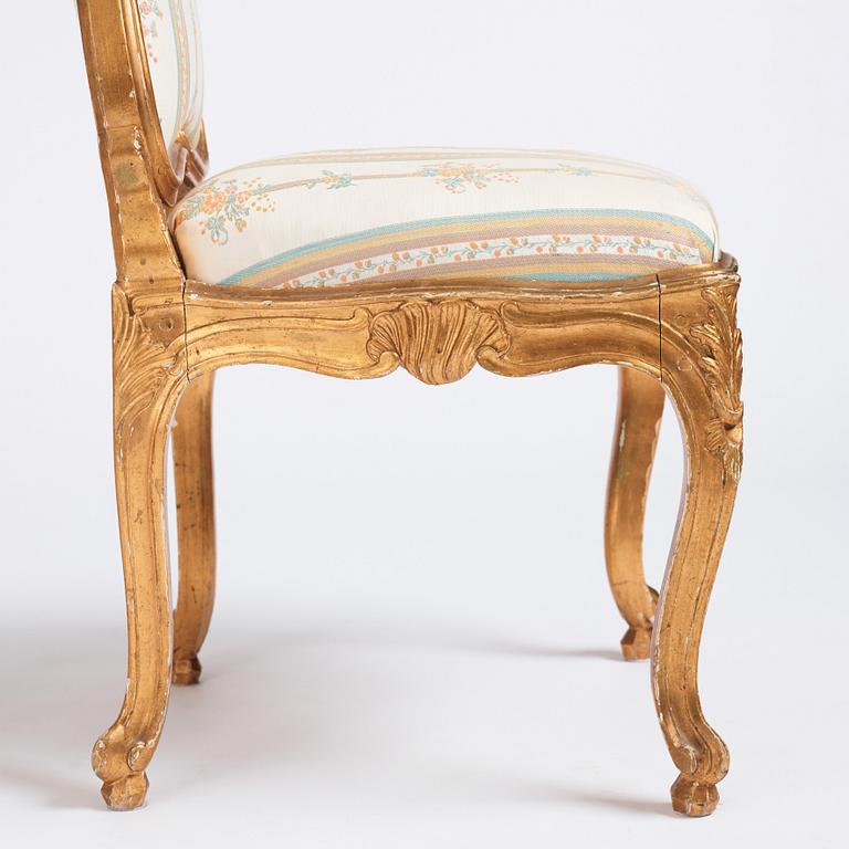 A pair of Swedish Rococo chairs attributed to C M Sandberg master 1759-89.