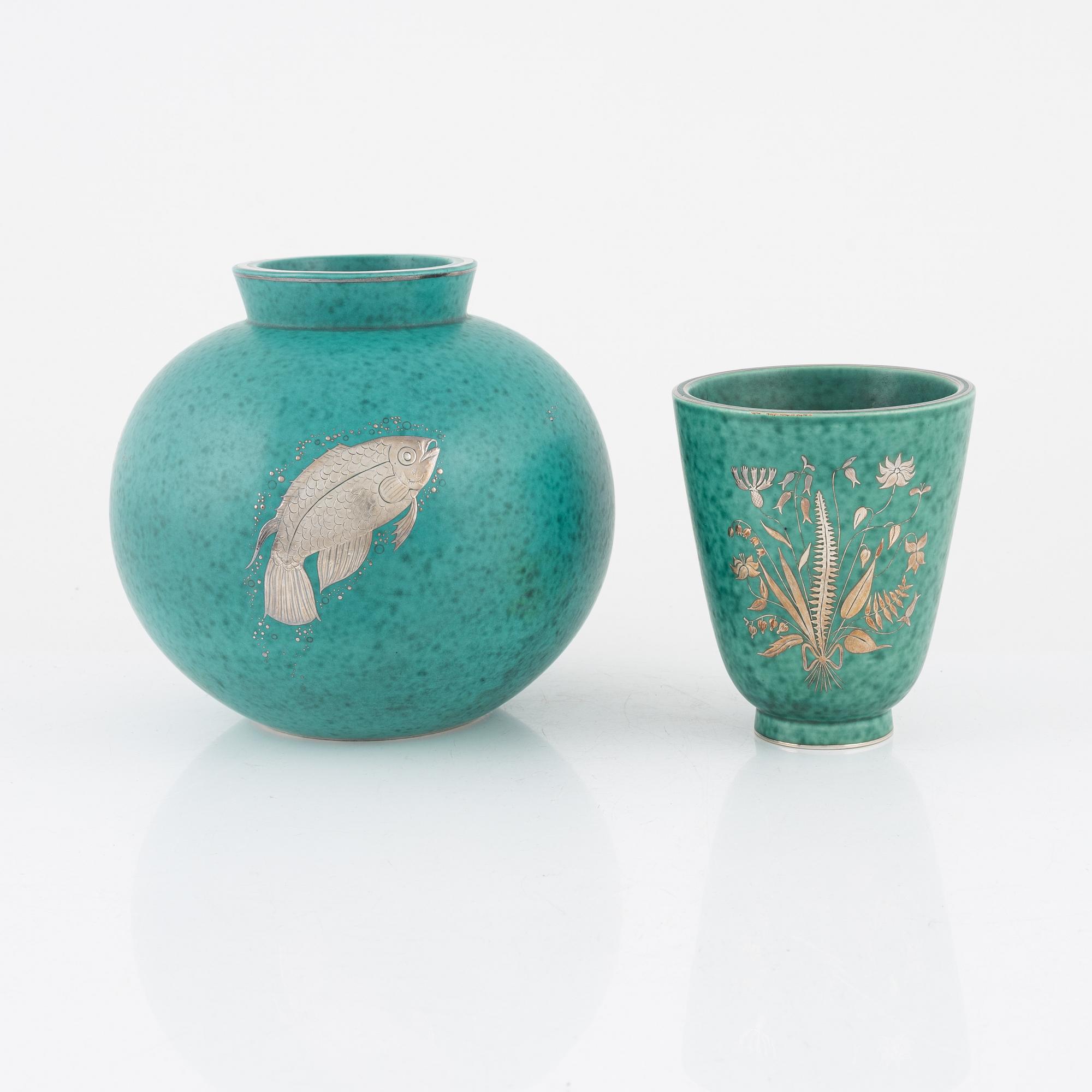 Wilhelm Kåge, two 'Argenta' vases, Gustavsberg.