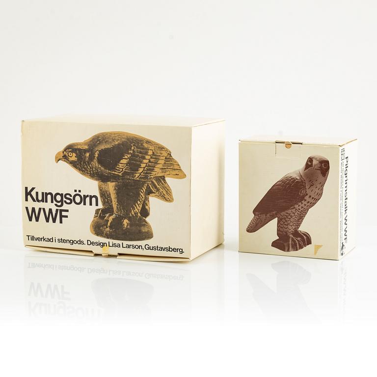 Lisa Larson, two figurines, 'Kungsörn' and 'Pilgrimsfalk', for Nordiska Kompaniet in cooperation with WWF, Gustavsberg.