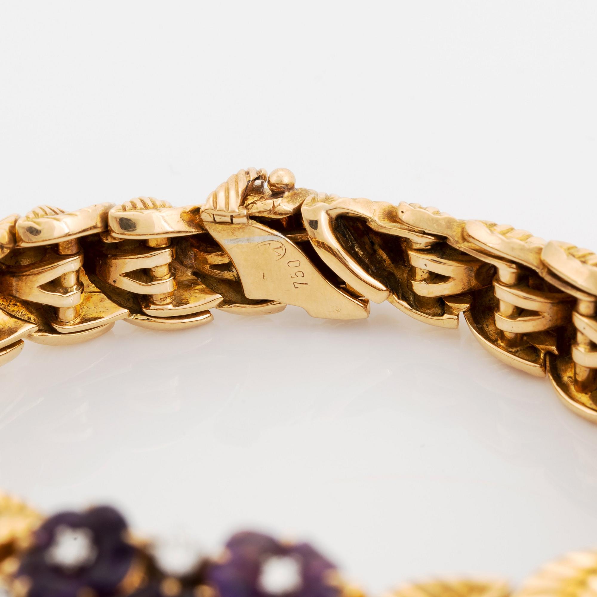 Gübelin armband/armbandsur 18K guld med ametister och runda briljantslipade diamanter.