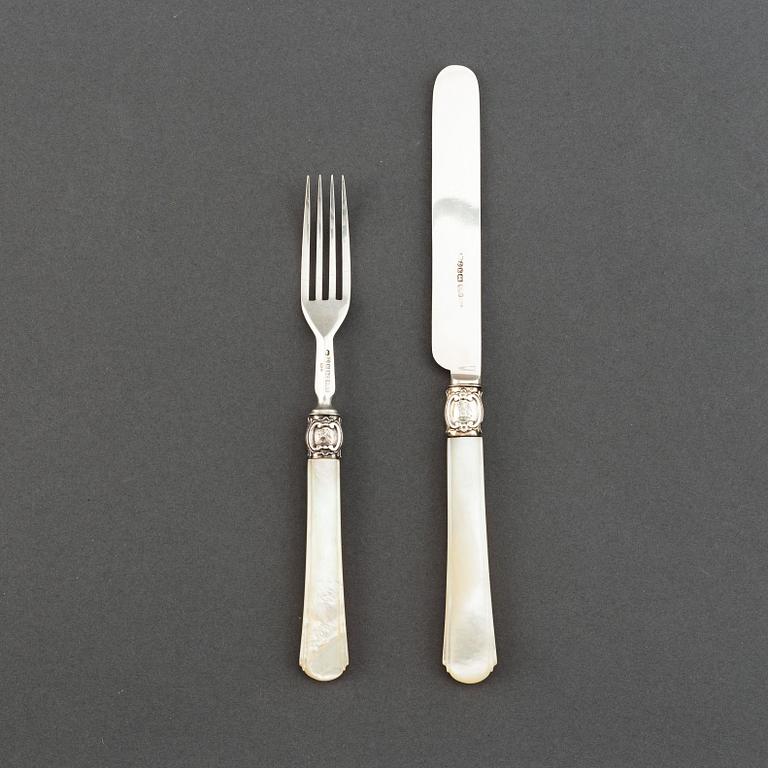 Atkin Brothers, 18+16 silver and mother of pearl cutlery, Sheffield, 1853, swedish import mark.
