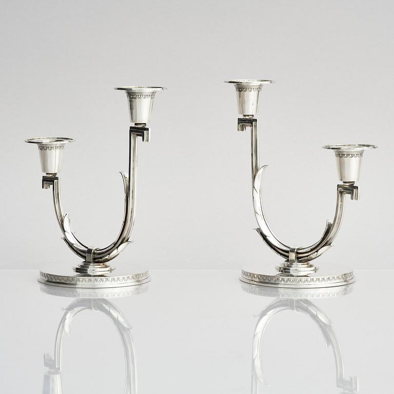 Atelier Borgila, a pair of sterling silver candelabras, Stockholm 1933.