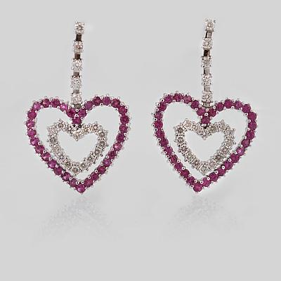 ÖRHÄNGEN, 18K vitguld med briljantslipade diamanter samt rosa safirer. Vikt 22,4 gram.