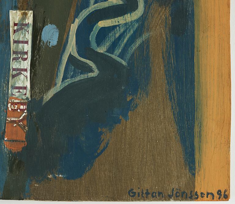 GITTAN JÖNSSON, olja och collage på pannå, signerad Gittan Jönsson och daterad 96.