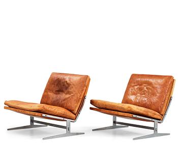 Preben Fabricius & Jørgen Kastholm, a pair of "Bo 561" brown leather and steel lounge chairs, Bo-Ex, Denmark 1960-70's.