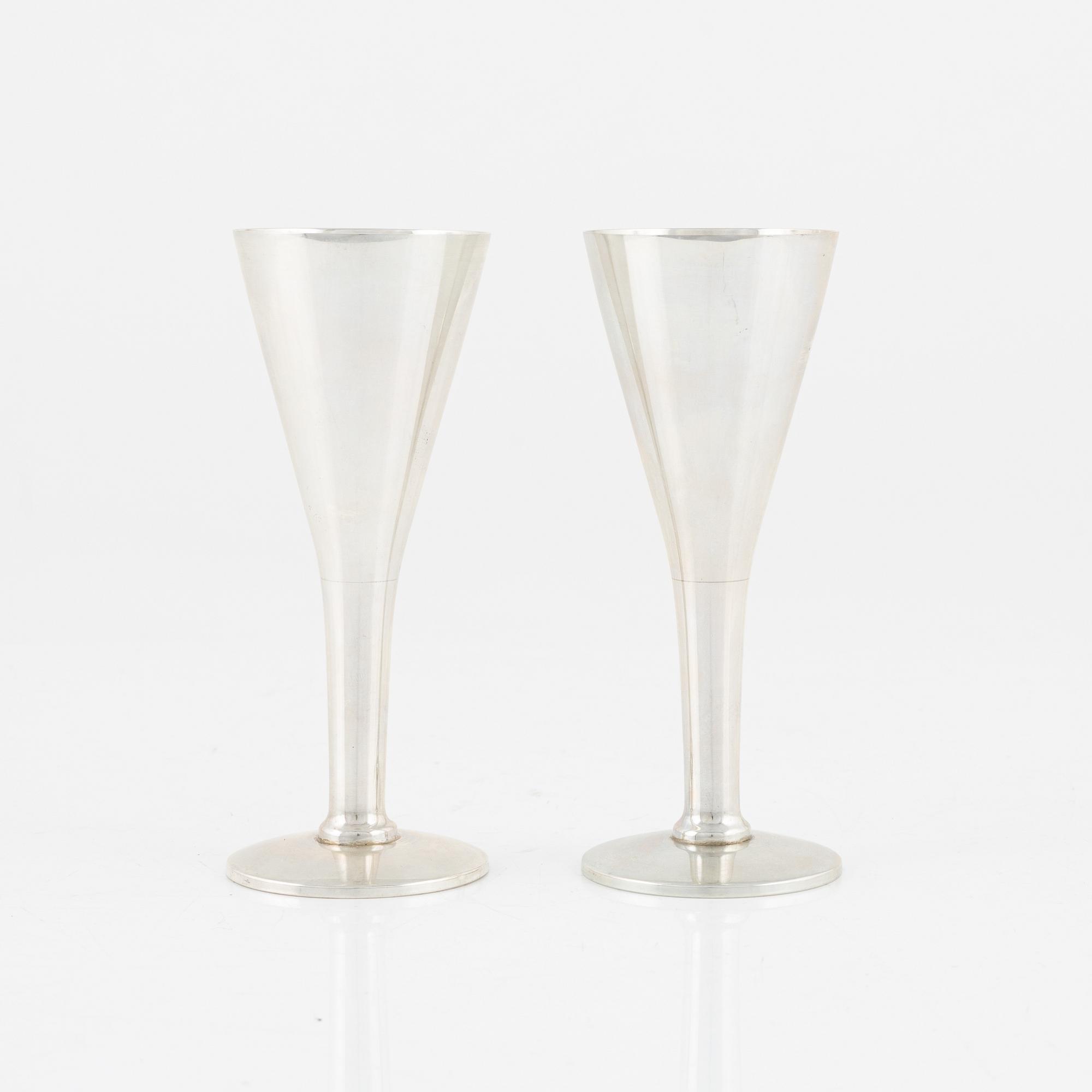 Snapsglas, 6 st, silver, MGAB, Uppsala, 1934.