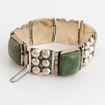 Silver and green stone bracelet, Mexico.