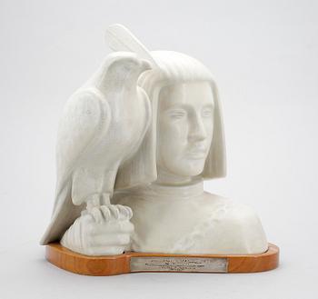 SKULPTUR, stengods, "Falkeneraren", Gunnar Nylund, Rörstrand, sign  o numr 113/200. 1940/50-tal.