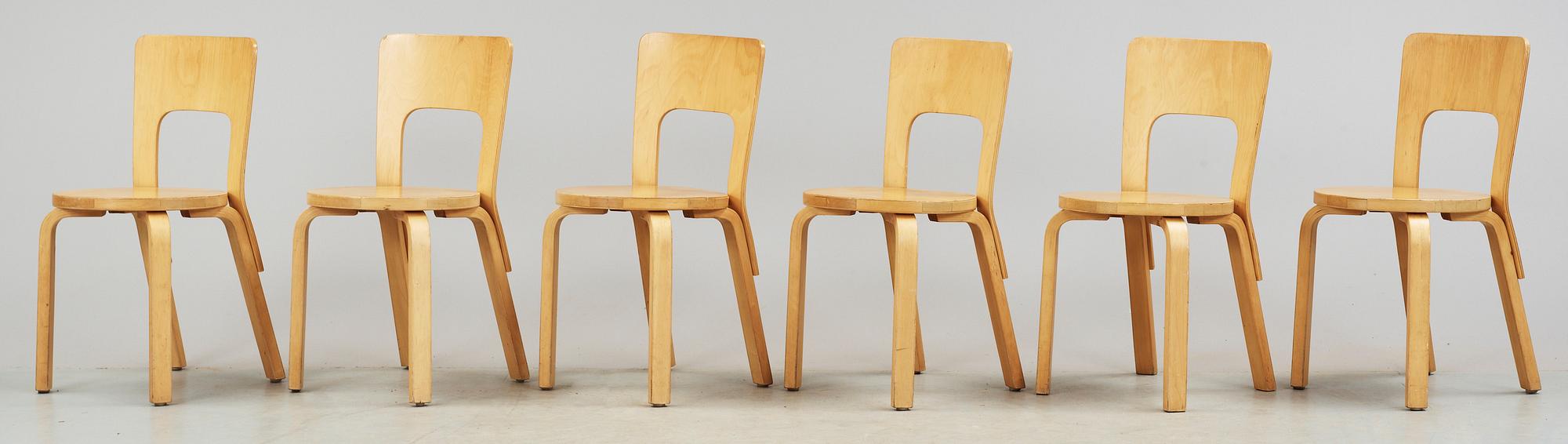 STOLAR, 6 st, modell 66, Alvar Aalto, 1950-tal.