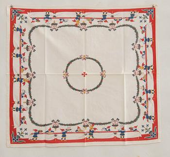 A collection of smaller Christmas tablecloths, runners, and wall hangings, approximately 34 pieces, mid/second half of the 20th century.