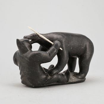 SKULPTUR, sten och ben, Inuitarbete, Kanada.