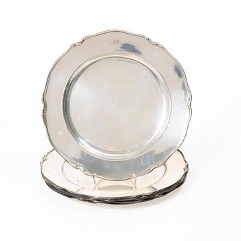 W.A. Bolin, Kuverttallrikar, 6 st, silver, Stockholm 1937.