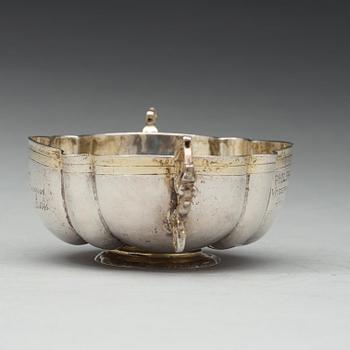 A German 17th century parcel-gilt silver brandy-bowl, unmarked, dated 1636.