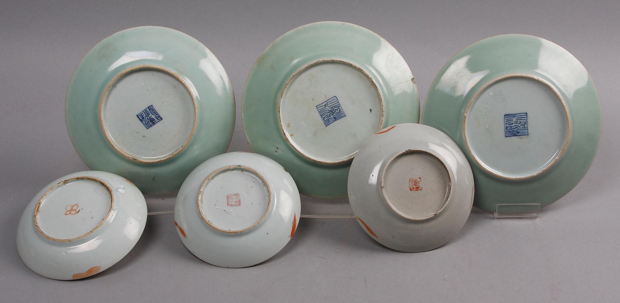 TALLRIKAR, 6 st, porslin, Kina, 1800-tal.