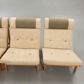 A set of five pine 1970:s easy chairs by Bernt Pedersen 'Kludestol', Denmark.