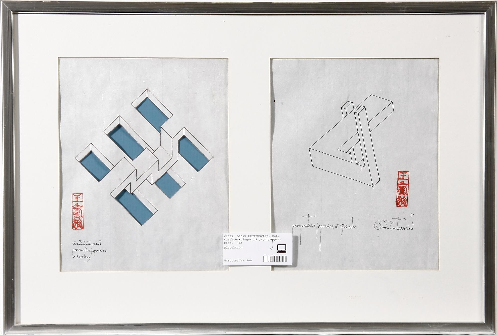 OSCAR REUTERSVÄRD, 2st, tuschteckningar på japanpapper, sign.
