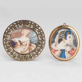 MINATYRMÅLNINGAR, 2 st, och DOSA med tryckt motiv.