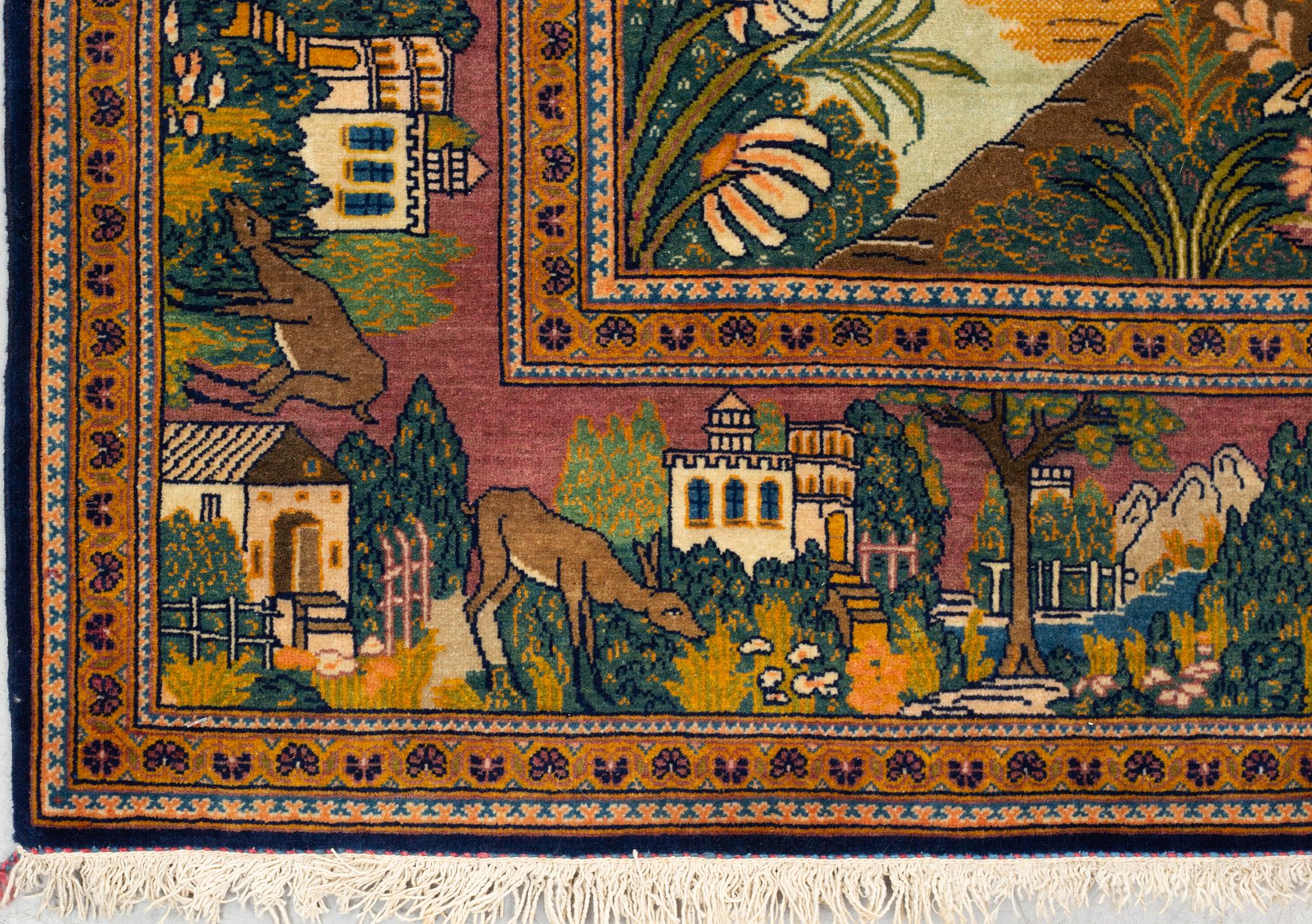 A rug, semi-antik Kashan figural, ca 216 x 133,5 cm.