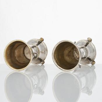 A pair of Swedish mid 18th century parcel-gilt silver beakers, mark of Laurens Stabeus, Stockholm 1751.