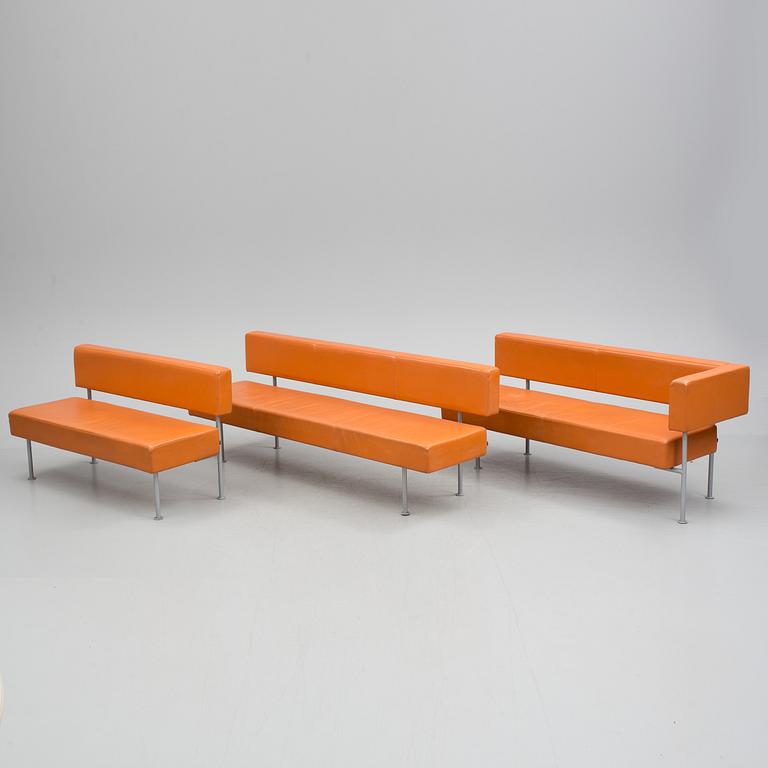 A three part leather upholstered 'Longo' sofa from Klaessons Möbler, Fjugesta.