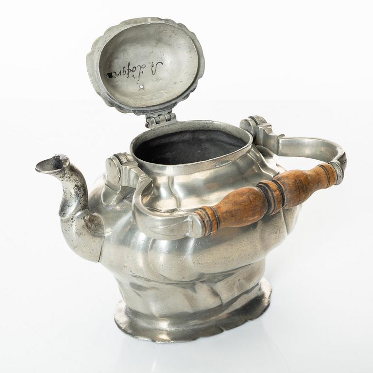 A Rococo pewter teapotby P J Mattsson 1808.