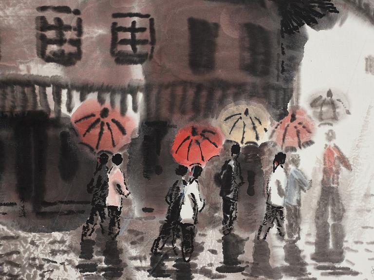 A hanging scroll by Xu Xi (1940-2015) entitled 'Rain of joy in the south' (jiangnan xiyu), signed and dated 1981.