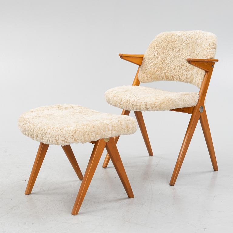 Bengt Ruda, karmstol 562-026 med fotpall, Nordiska Kompaniet, 1950-tal.