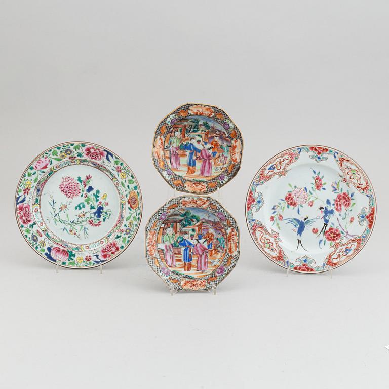 Four (2+2) famille rose export porcelain dishes, Qing dynasty. Qianlong (1736-95).