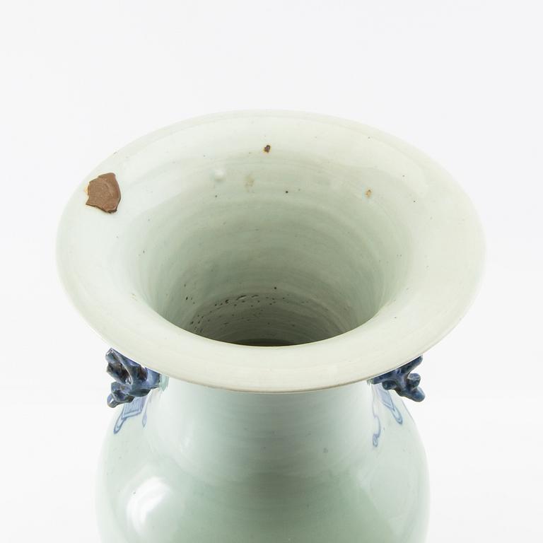 A celadon ground blue and white vase, 20th century.