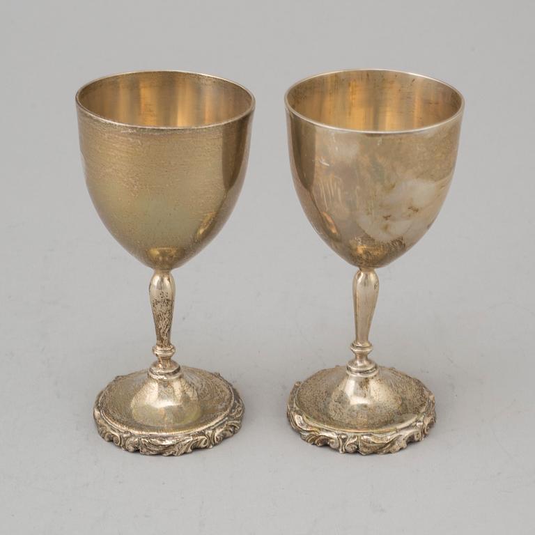 12 sterling silver wine glasses from Mexico, mid 20th Century.