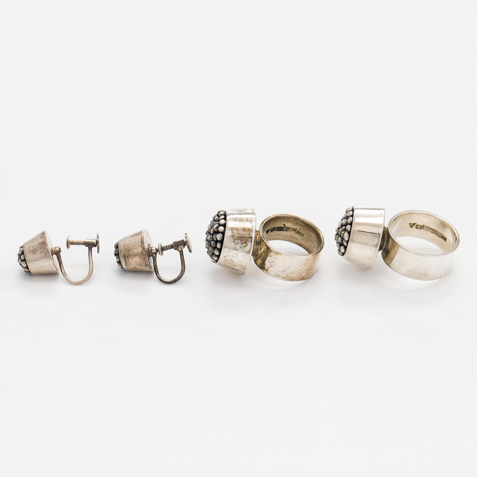 Rings and earrings, silver, Tillander, 1950 / 60s.