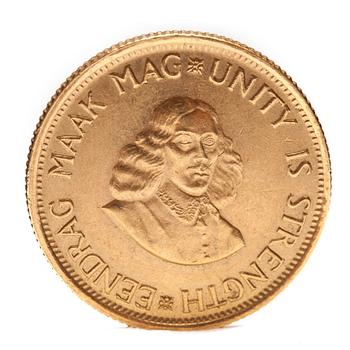 GULDMYNT, 2 rand, Suid-Afrika, Sydafrika, 1974. Vikt ca 8 g.