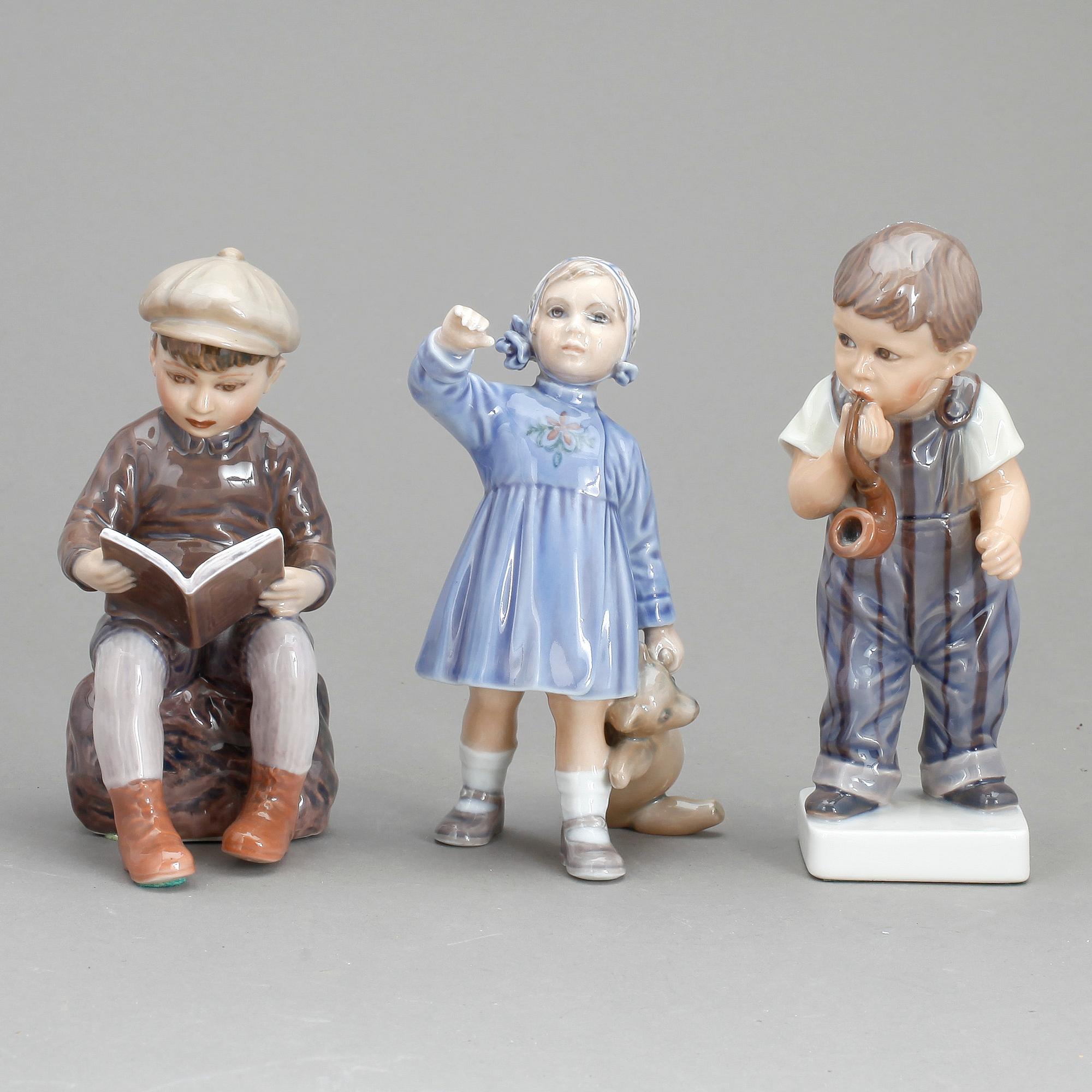 FIGURINER, 3 st, porslin, Dahl Jensen, Danmark, 1900-tal.