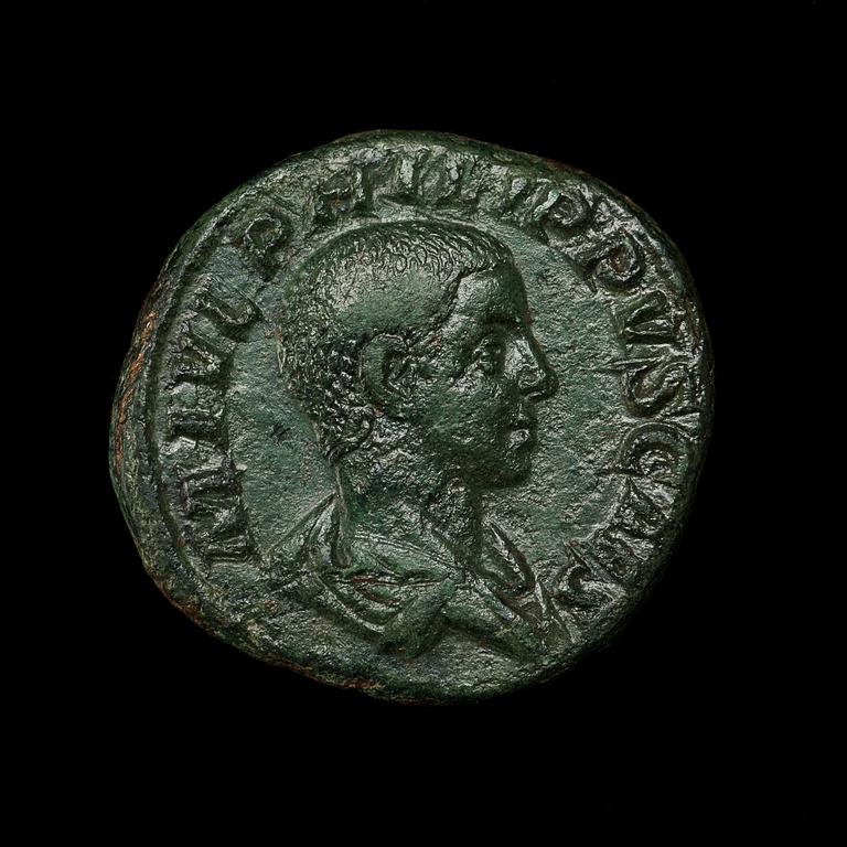 ANTIKT MYNT. Rom. Kejsardömet. Philip II  247-249. Sestertie. Brons 18,75 g.