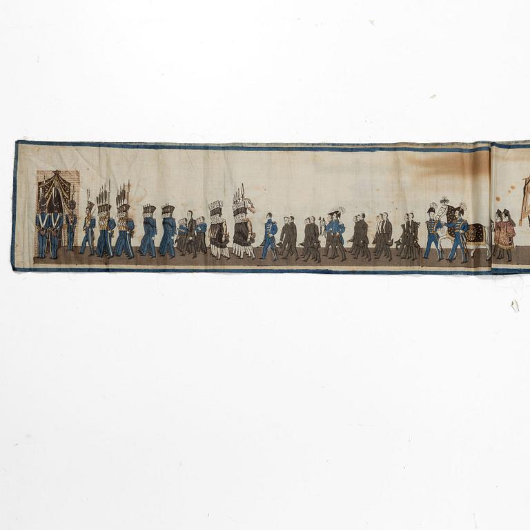 Minnesbonaden från 1844 över Karl XIV Johans begravningståg.