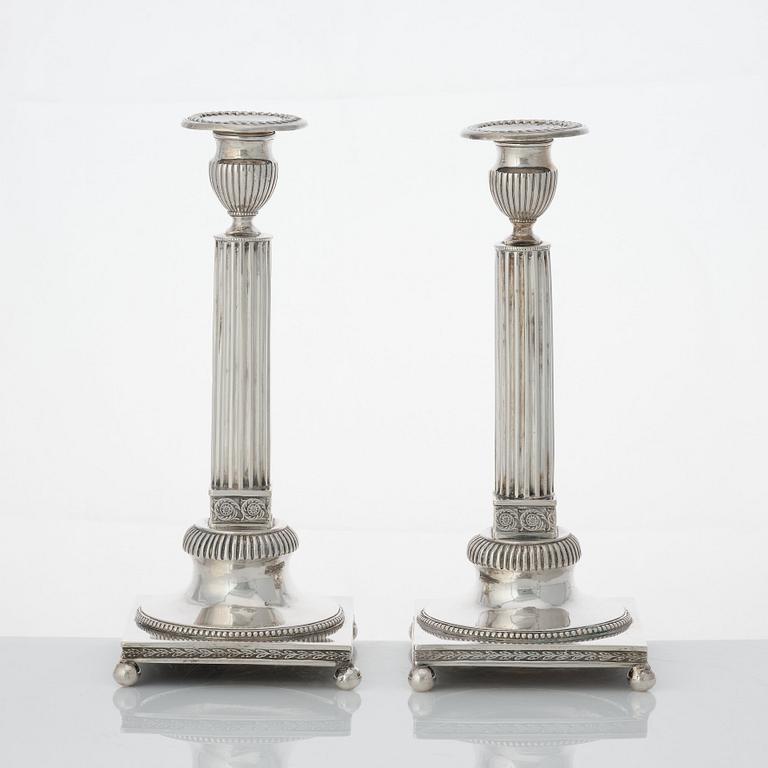 Johan Ekholm, ljusstakar, ett par, silver, Stockholm 1796. Gustavianska.