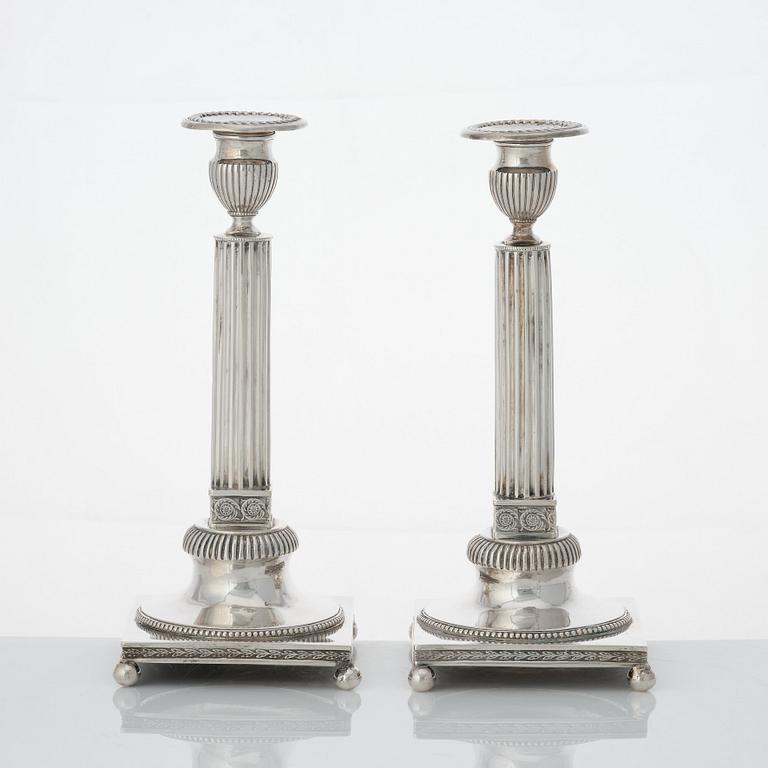 A pair of Swedish Gustavian silver candlesticks, mark of Johan Ekholm, Stockholm 1796.