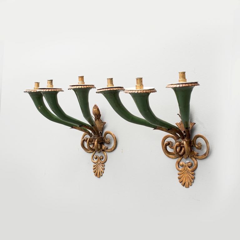 VÄGGAPPLIQUER, ett par, 1800-tal.