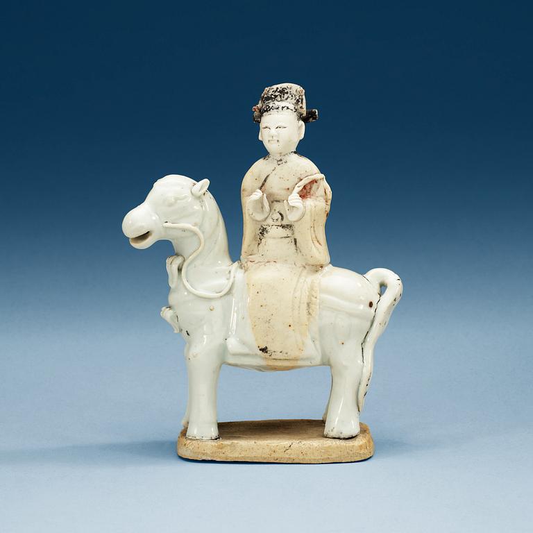 A blanc de Chine equestrian figure, Qing dynasty, 18th Century.
